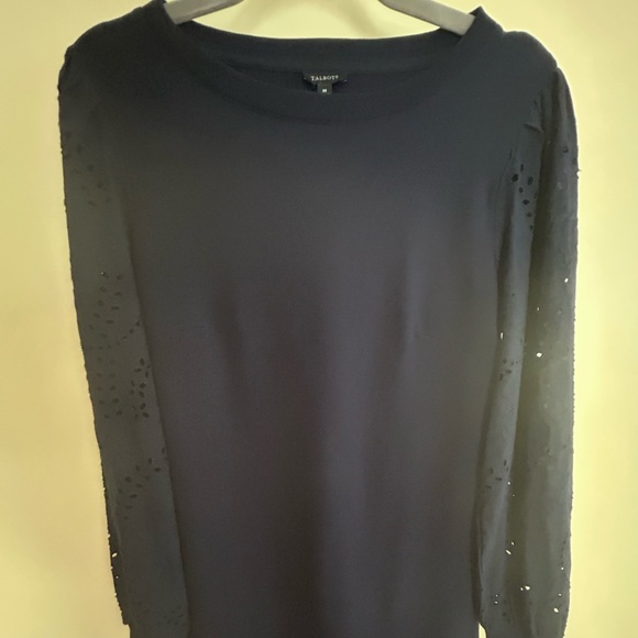 NWOT Talbots Navy Blue BEAUTIFUL Sheath Dress, Eyelet Detail Long Sleeves - Picture 8 of 14